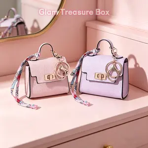 Women's 2PCS Mini Leather Keychain - Elegant Minimalist Handbag Charm, Car Keyring with Colorful Strap, Small Purse Accessory, Gift for Her
