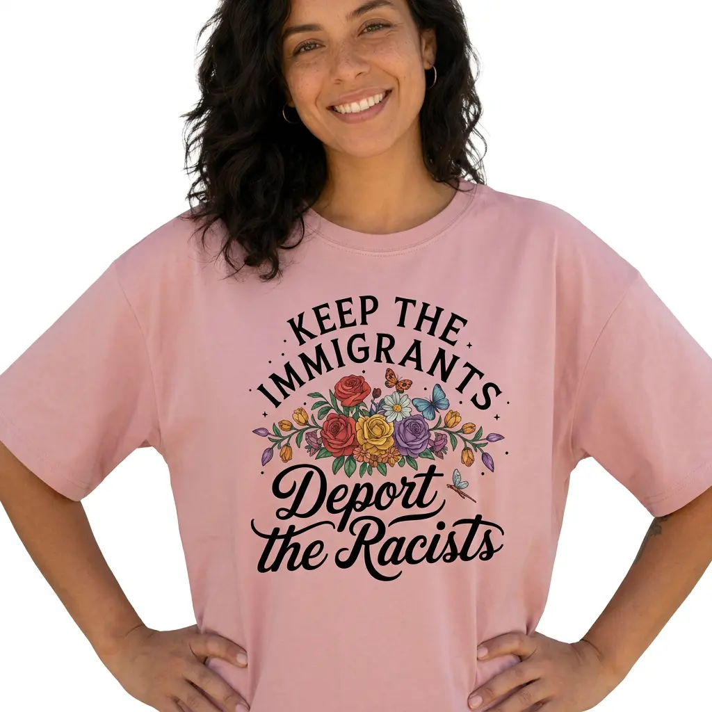 Keep The Immigrants Floral Graphic Tee Women Plus Size Anti Racism Activist Shirt