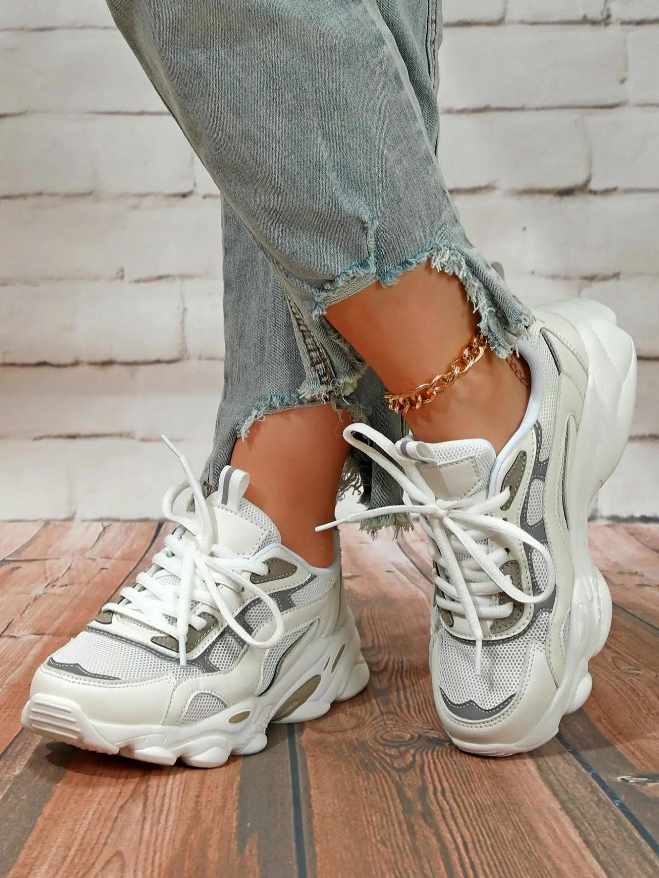 Women's Fashionable Patchwork Round Toe Trainer Sneakers, Simple Design Sporty Mesh Breathable Lightweight Running Shoes, Athletic Runner Training Spo