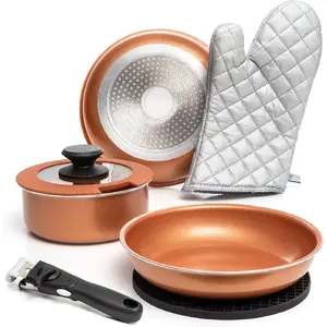 Copper Pots And Pans Set Nonstick, Removable Handle Cookware, Stackable Pots And Pans Set, Dishwasher safe, Induction Pots And Pans, Camping Cookware Set, Aluminum (7 Pcs)