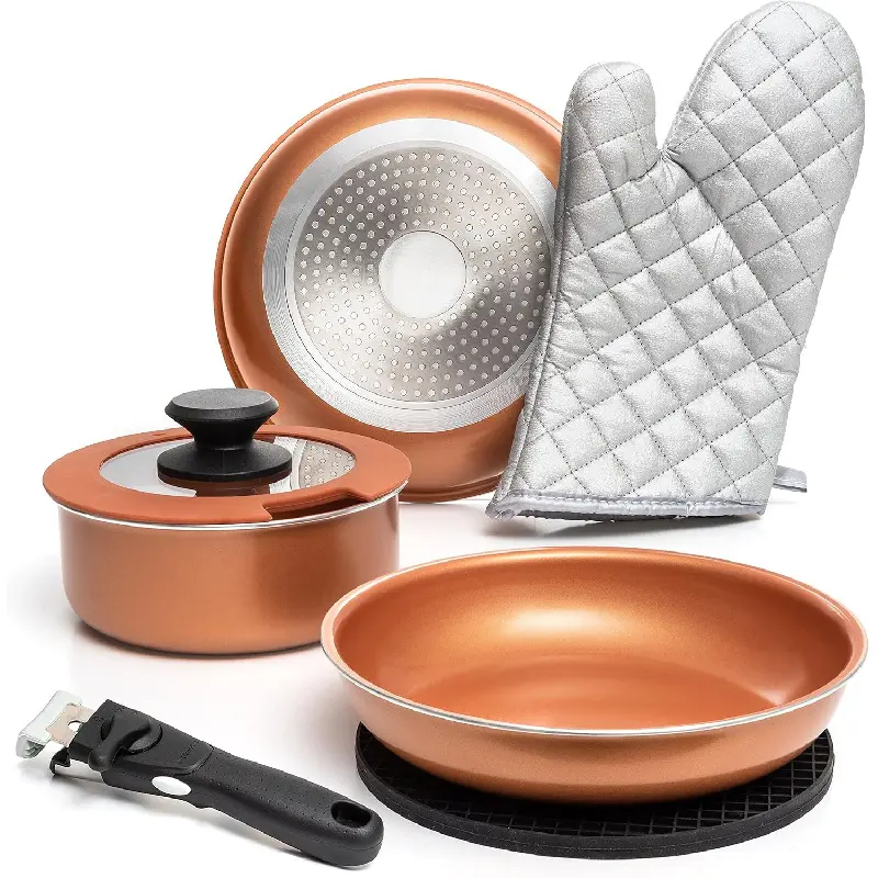 Copper Pots And Pans Set Nonstick, Removable Handle Cookware, Stackable Pots And Pans Set, Dishwasher safe, Induction Pots And Pans, Camping Cookware Set, Aluminum (7 Pcs)