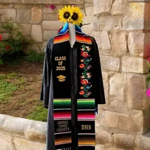 Floral Class of 2026 Mexican Sarape Graduation Stole - Customizable with Black Squares for Personalization, Includes Sunflower Design
