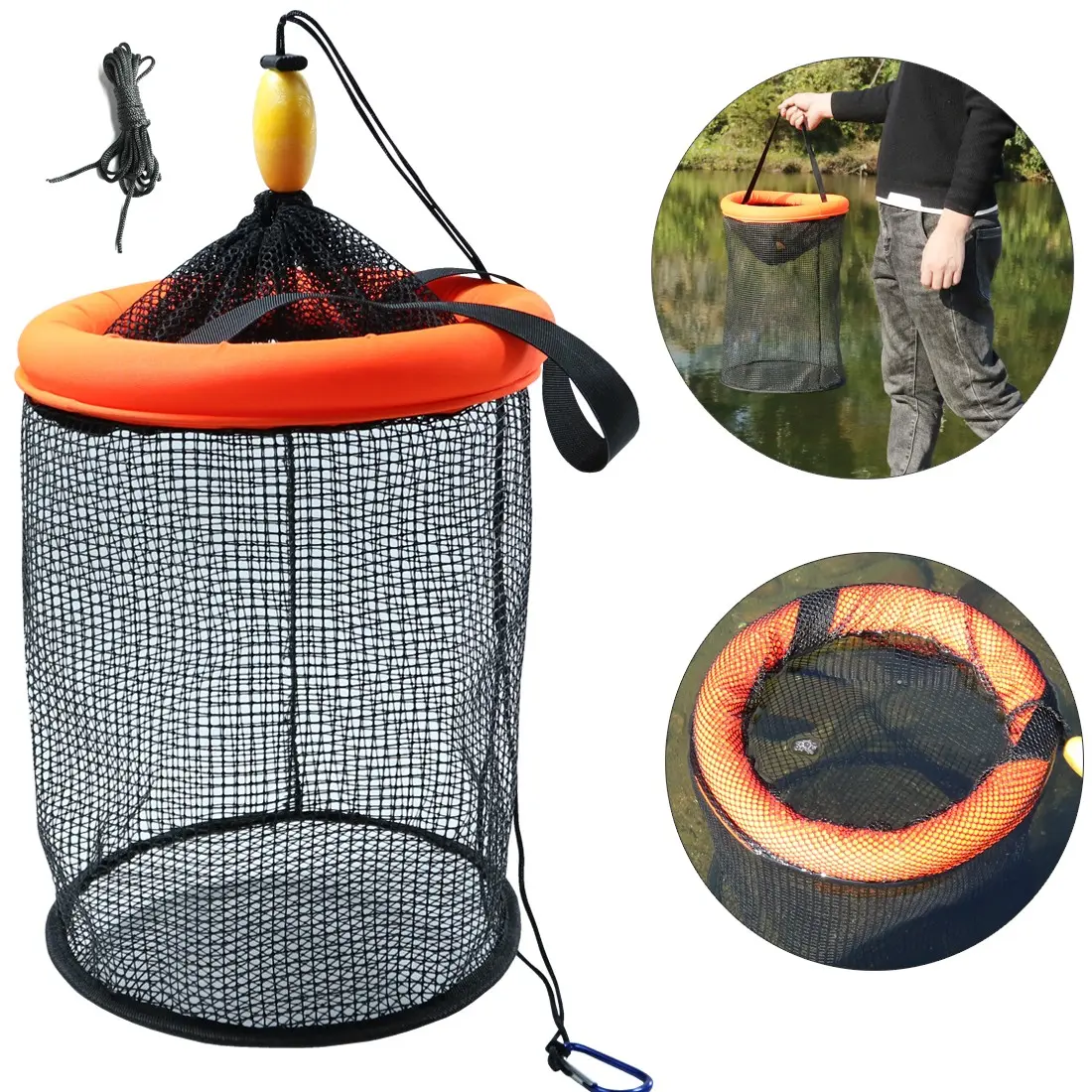 collapsible fish basket OperSeven Metal Rustproof Durable and Compact wire design makes this collapsible basket perfect for live fish storage and easy transportation. Portable Floating Fishing Basket for