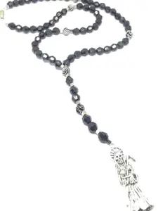 Black Santa Muerte Necklace Rosary Style Unisex