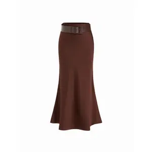 Cider Satin Mid Rise Mermaid Maxi Skirt With Belt