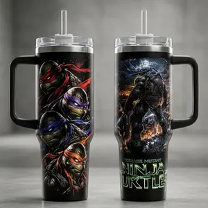 Teenage Mutant Ninja Turtles Tumbler, 40oz Insulated Travel Mug with Handle & Straw. TMNT Dark Fantasy Art Cup, Retro Cartoon & Comic Fan Merchandise, Perfect Gift for Gamers and Movie Lovers.