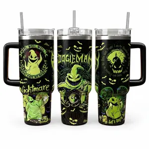 Oogie Boogie Nightmare Before Christmas Tumbler 20oz/40oz with Handle - Neon Green Boogieman Travel Mug - Spooky Halloween Movie Cup