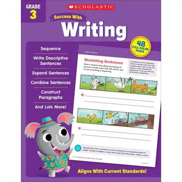 Scholastic Success with Writing Grade 3 Workbook - Scholastic Teaching Resources, 48-Page Paperback English Textbook, 10.89" h x 8.49" l x 0.17" w, Daily Writing Assignments, Engaging Exercises, High-Interest Topics, Workbook Journal, None, 48 Pages