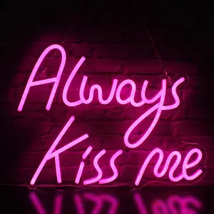 USB Rechargeable Neon Sign, Always Kiss Me Letter Neon Sign, Wall Mounted Home Lighting Decoration Lamp, Suitable for Home Wall Decoration