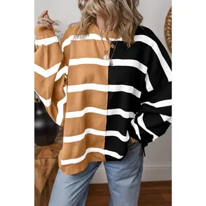Light French Beige Colorblock Oversized Sweater
