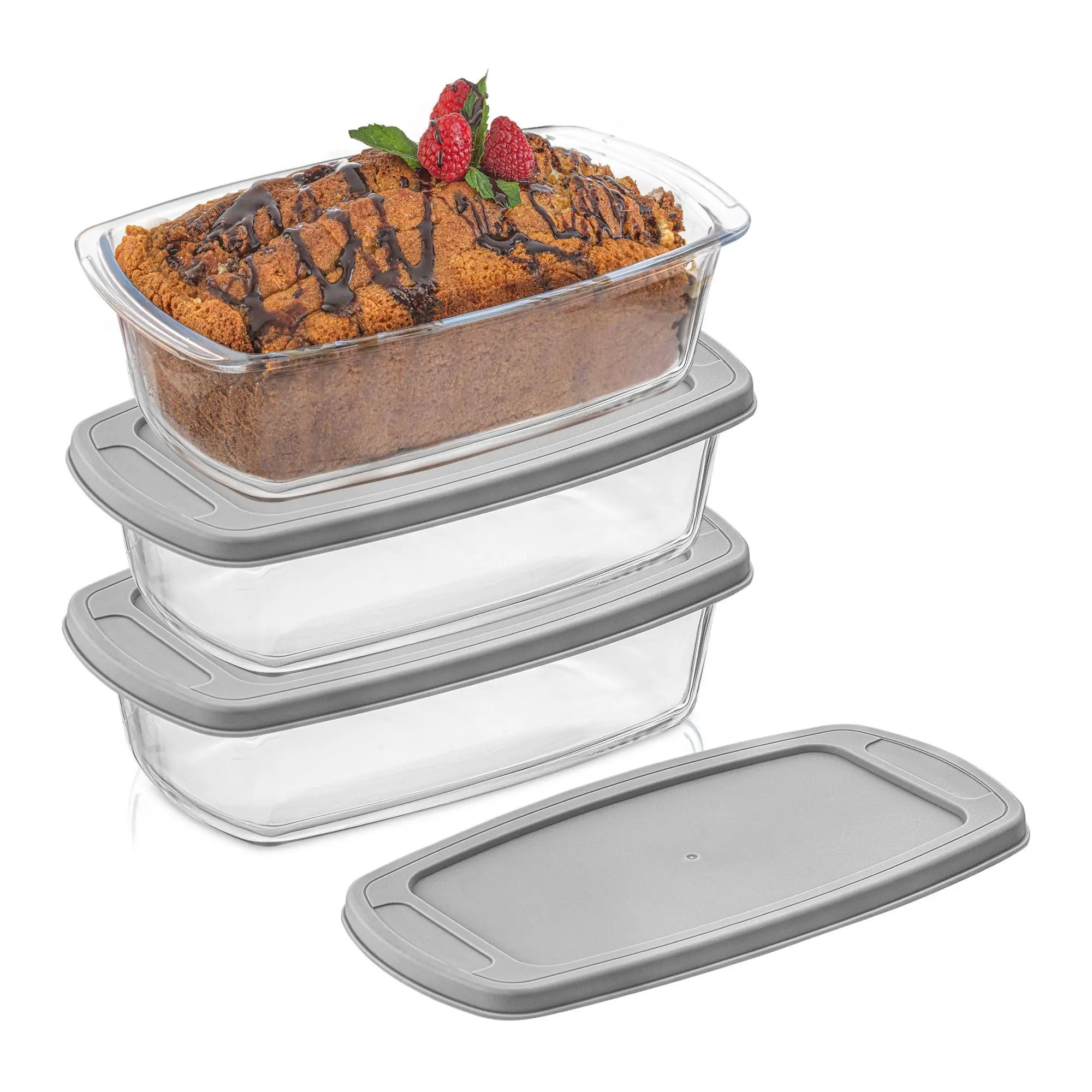 JoyJolt Glass Loaf Pans with Lids - Set of 3