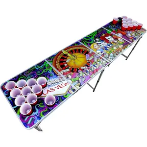Psychedelic Poker Pong Table with Cup Holes and Hole Covers