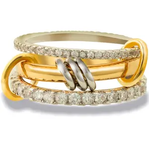 Bellanca Spinelli Ring - Solid Gold 14K Yellow Gold Multi Link, Chunky Gold Connector, Cubic Zirconias Stone, Perfect for Adults