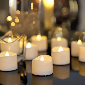 48-Pack Novelty Flickering Flameless Tea Lights Candles, 200+Hours Battery-Operated LED Fake Candles for Wedding Table Centerpieces, Proposal, Anniversary, White Base, Ø1.5'' × H1.3''