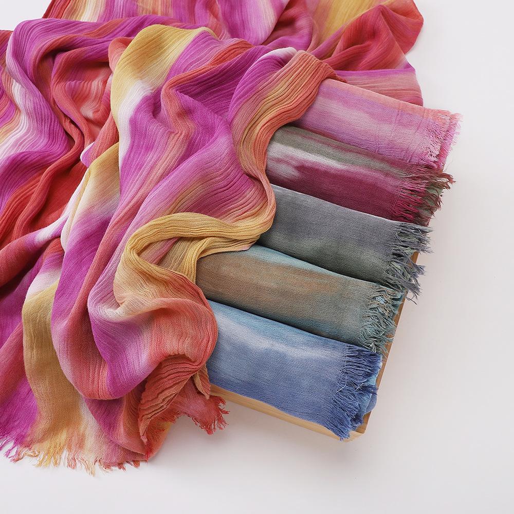 Women's Wrinkled Effect Modal Hijab - 1 Pc Tie-Dye Gradient All Over Print Head Scarf, Elegant Polyester Scarf for Casual Everyday All-Season Wear, All Seasons