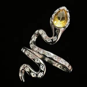 Citrine Snake Adjustable 925 Silver Statement Ring