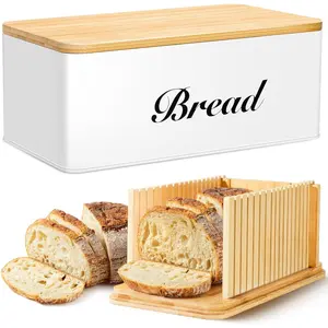 Bread Slicer for Homemade Bread with Box, White Bread Storage for Kitchen Countertop with 3 in 1  Lid, Bread Loaf Slicers Machine with Slicing Guide for Sandwich, Sourdough