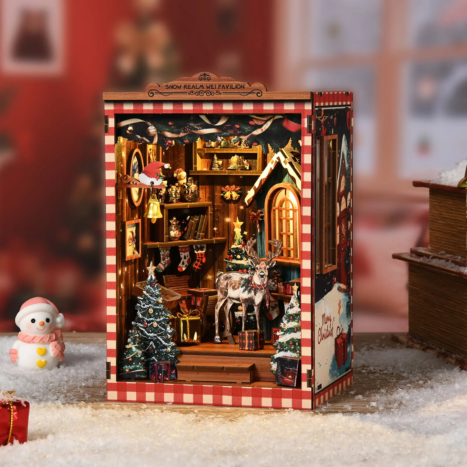 Vintage 3D Mini Christmas Deer Attic Collection Room, DIY Desktop Building Scene, Adult 3D Puzzle, Bookshelf Insert Decor Craft Kit, Jigsaw Puzzles