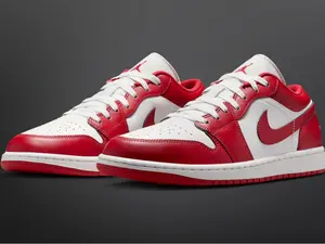 Nike Air Jordan 1 Low Varsity Red White 553558-166 Men's Shoes NEW Athletic Sneakers