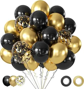 Black and Metallic Gold Balloons, 50PCS 12 Inch Black and Gold Confetti Balloon Party Decorations for Birthday,Graduation,New Years,Wedding,Engagement Party Decorations