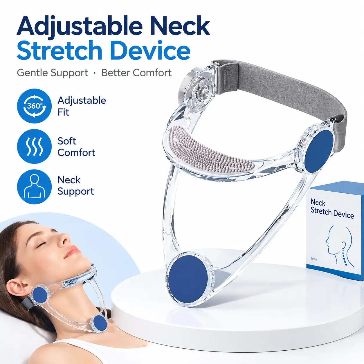 Adjustable Cervical Neck Support Stretcher, 360 Fit Neck Traction Device for Daily Neck Comfort at Home & Office