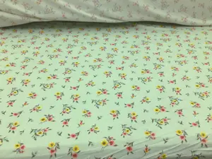 Double Brushed DTY Floral Spandex Stretch Apparel Fabric Green Yellow Pink M316