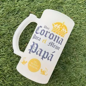 16 oz Glass Beer Tumbler Drinkware - "Una Corona para el Mejor Papa" Father's Day Gift Mug Cup