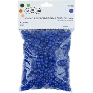 (TM) 1000 count Pony Beads Opaque Blue 3IN / 9mm Diameter. (Blue)
