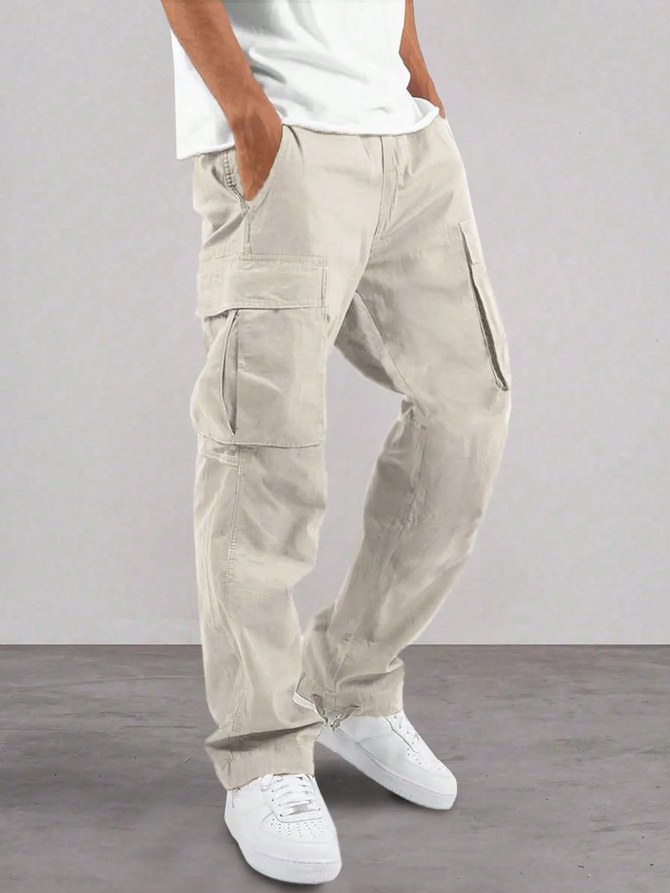 Manfinity Men's Casual Everyday Long Pants in Beige - Simple Solid Color, Comfortable Fit - Menswear