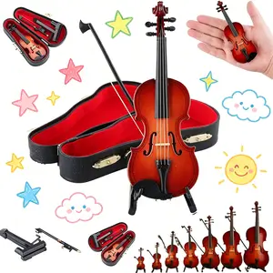 Tiny Worlds Smallest Emergency Violin Miniature Wooden Instrument Model Creative Mini Musical Instrument for Men and Women Gifts Mini Violin for Dollhouse Home Office Decor