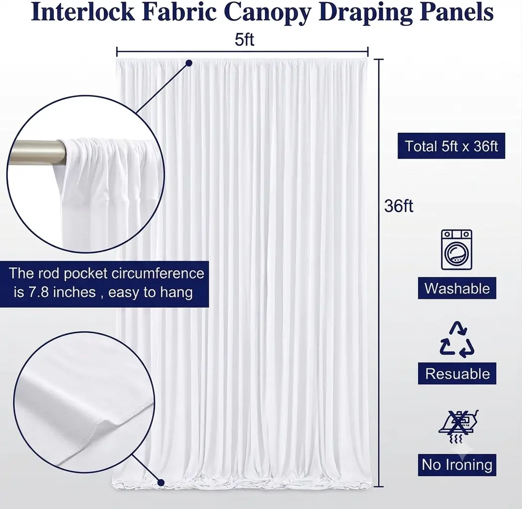 Interlock Fabric Canopy Draping Panels 5FT X 36 FT- Not hemmed For Events Backdrop Stand Covers Weddings Wall Backdrops Decorative Banners