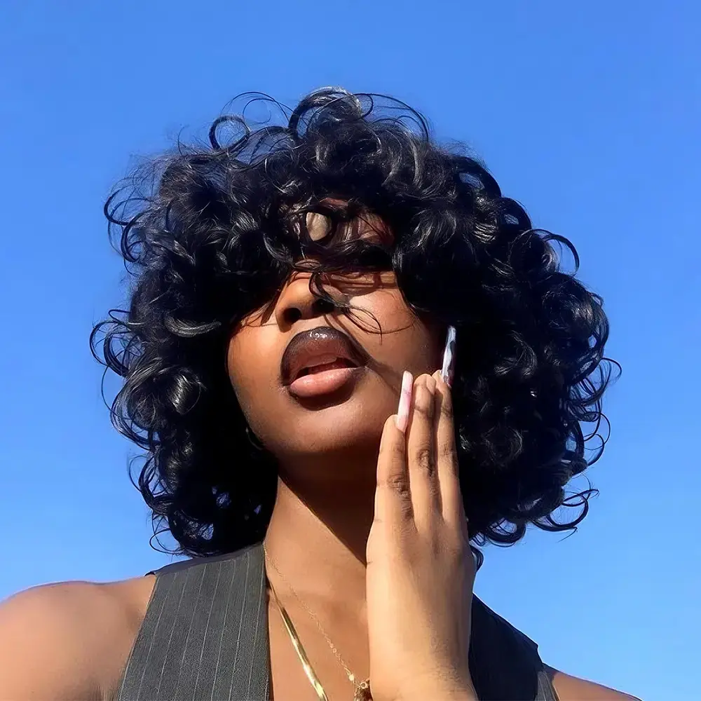 [Live only] ShowReal 032 Curly Bob Wigs With Bangs Coco Bounce Bob Wig Short Curly Wigs  Human Hair for Black Women Glueless Funmi Curly Bob Human Hair Wig Natural Loose Wig  Bouncy Curl#SummerVibes