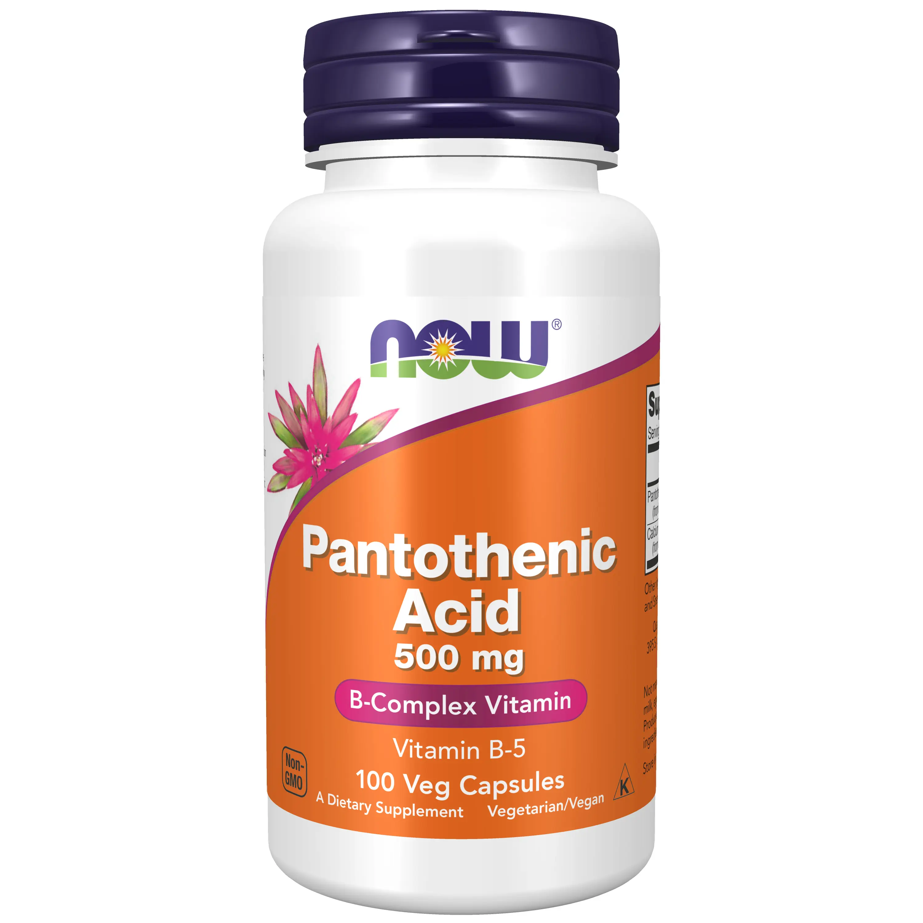 NOW Supplements Pantothenic Acid (Vitamin B-5) 500mg B Vitamin Capsules, 100-cap Supply Dietary Nutrient Supplement, Gluten-Free, Vegetarian, Kosher, GMP Quality Assured, Third-Party Tested, 1968 Family Brand for Energy Support