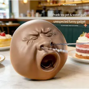 Yawning Tea Pet Press-to-Spray Figurine, Funny Face Water-Squirting Tea Table Ornament, Creative Tea Set Decoration Toy