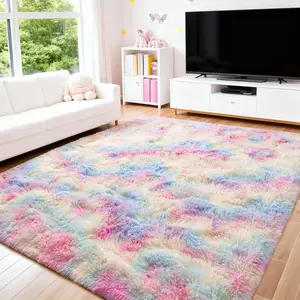 Girls Bedroom Boys Playroom Rug, Luxury Fluffy Tie-Dye Carpet | Colorful Princess Multi-Color 3x5ft Home Decor for Nursery Living Room,4x6, 5x7, 5x8, 6x9, 8x10 Feet