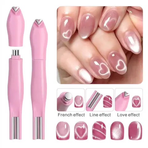 1-piece 3-in-1 Cat Eye Magnet, Heart Moon Design, Pink, Durable Plastic with Magnet, Odorless Gel Polisher, Metallic Texture, Heart-Shaped Handle Nail Art Kit, Nail Care Tool, Nail Supplies, Home Nail Art, DIY French Manicure