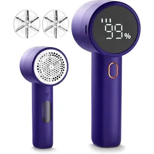 Frsara Fabric Shaver, Lint Remover Rechargeable, Electric Portable Sweater Defuzzer with 3 Speeds, 6 Leaf Blades, Digital LED Display to Remove Pilling for Clothes, Furniture, Sweater, Couch, Blanket FrSara
