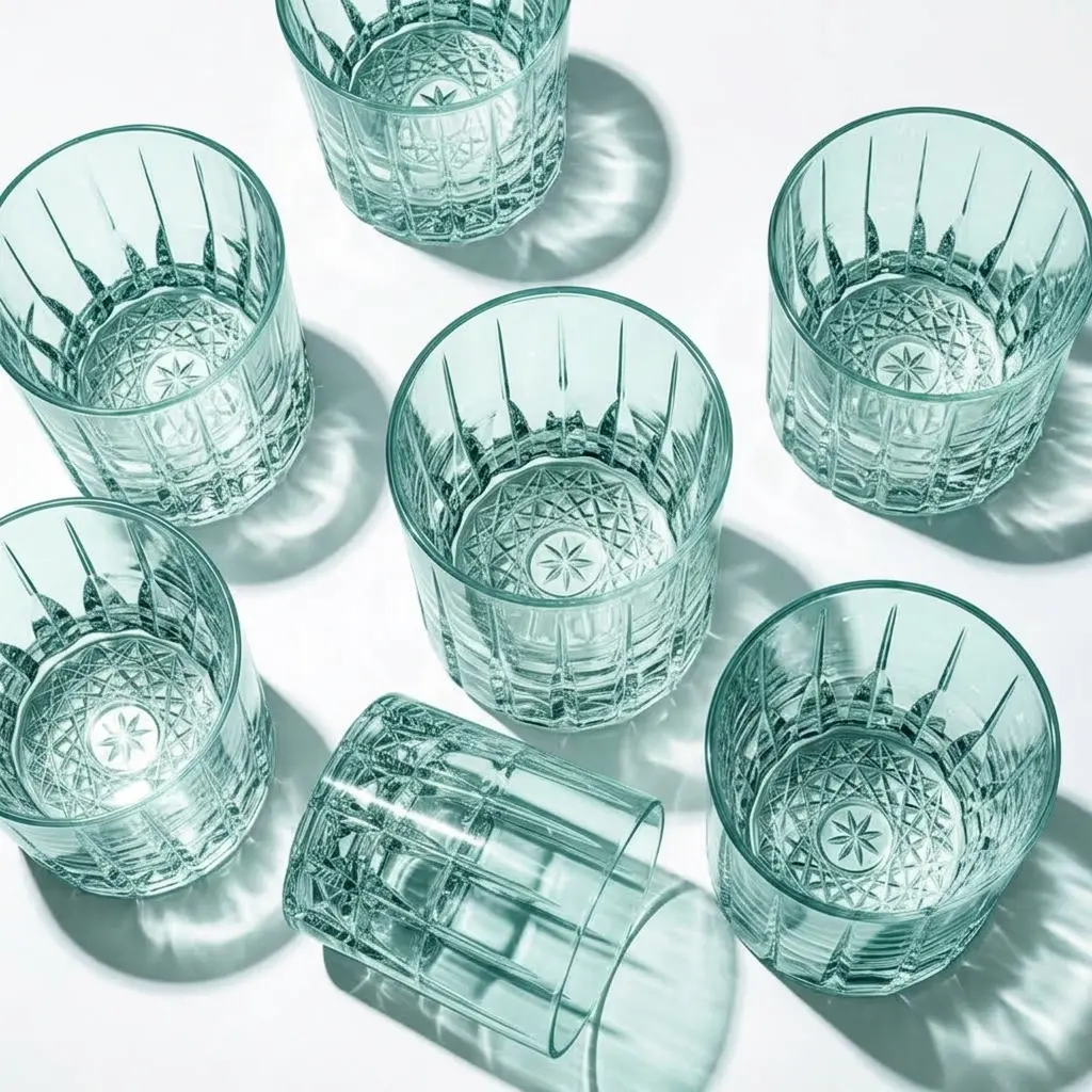 Mint Green Lead-Free Crystal Whiskey Glasses, Vertical Cut Embossed Rocks Tumbler 6.7oz Vintage Bourbon Scotch Glass, Premium Gift Box for Bar Home Decor Gift