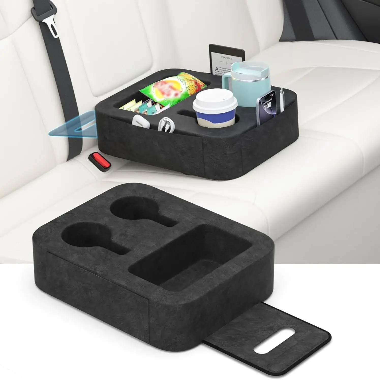 Car Cup Holder Pillow, Backseat Car & Bench Seat Cup Holder for iPad, Switch, Controllers, Remotes, Glasses, Drink Holder for Car, Couch, Bed, Desk, Camping, Automotive Cup Holders, Sofa Caddy, Multifunctional Cup Holder