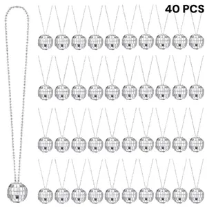 40 Pcs Mirror Disco Ball Necklaces for Men & Women Silvery Hanging Party Decorations 70s Dancing Favor Blingbling Party Accessories