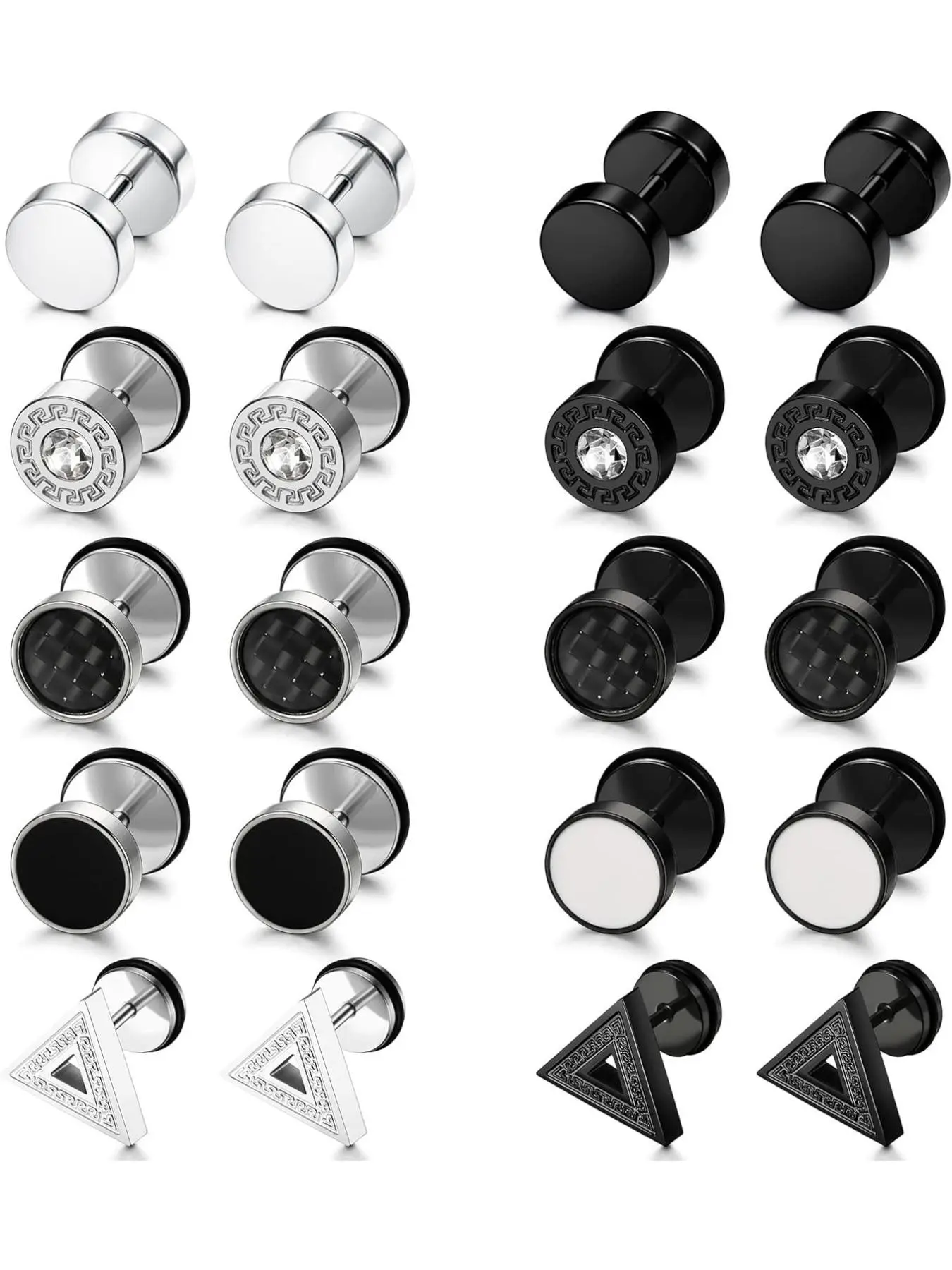 16 Pairs Black Earrings, Gothic Earrings Hip Hop Vampire Halloween Party,Y2K Punk Earrings,Studded Cross Earrings,Cross Dangle Hoop Earrings Stud Set, Earring Stack, Stainless Steel Hypoallergenic Earrings Pack For Men Women Unisex