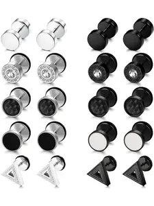 16 Pairs Black Earrings, Gothic Earrings Hip Hop Vampire Halloween Party,Y2K Punk Earrings,Studded Cross Earrings,Cross Dangle Hoop Earrings Stud Set, Earring Stack, Stainless Steel Hypoallergenic Earring For Men Women Unisex