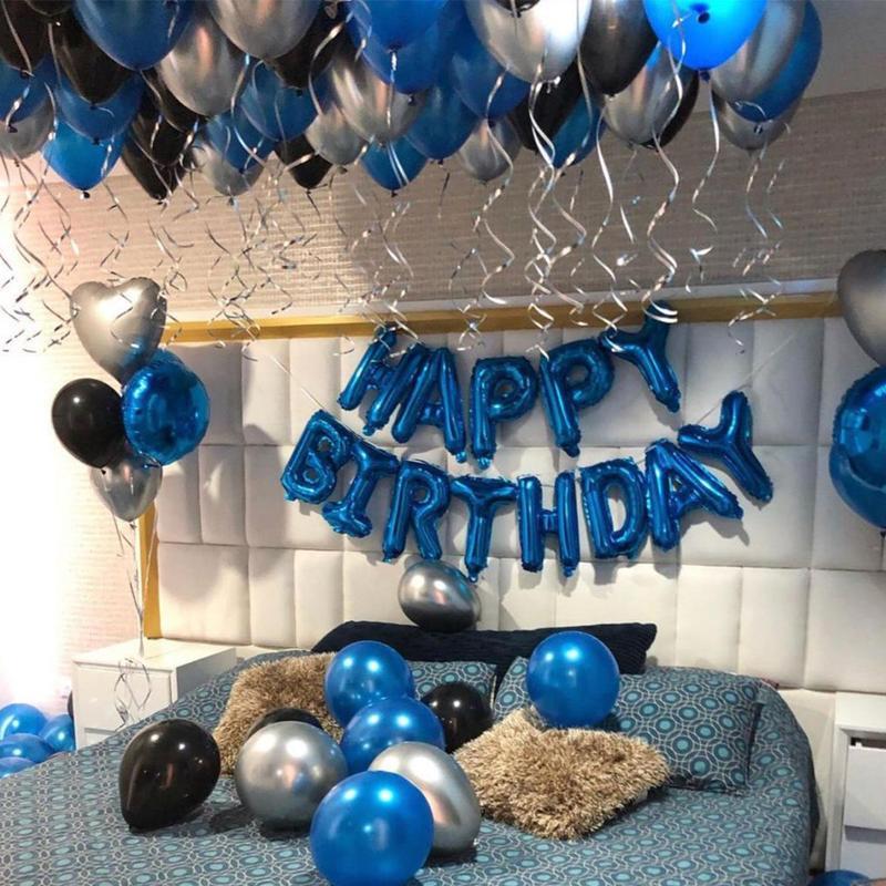 Happy Birthday Letter Balloon Set - 53pcs Metallic Latex Balloons for Stunning Birthday Party Decorations in Blue and Silver