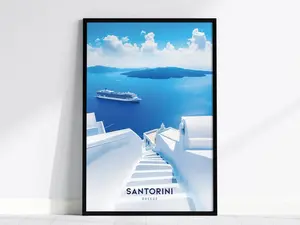 Santorini Greece Poster | Oia Ammoudi Bay Art | Greek Islands Wall Art