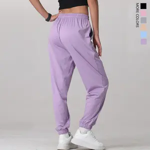 Women's Loose-Fit Casual Jogger Pants, Soft Lightweight Elastic Ankle Cuff Sports Trousers with Side Pockets for Spring & Summer