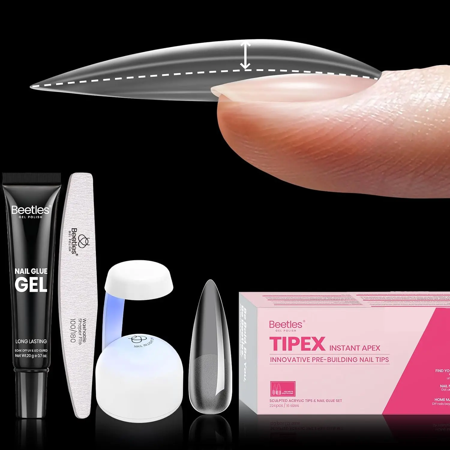 224 Pcs Long Stiletto Kit with File