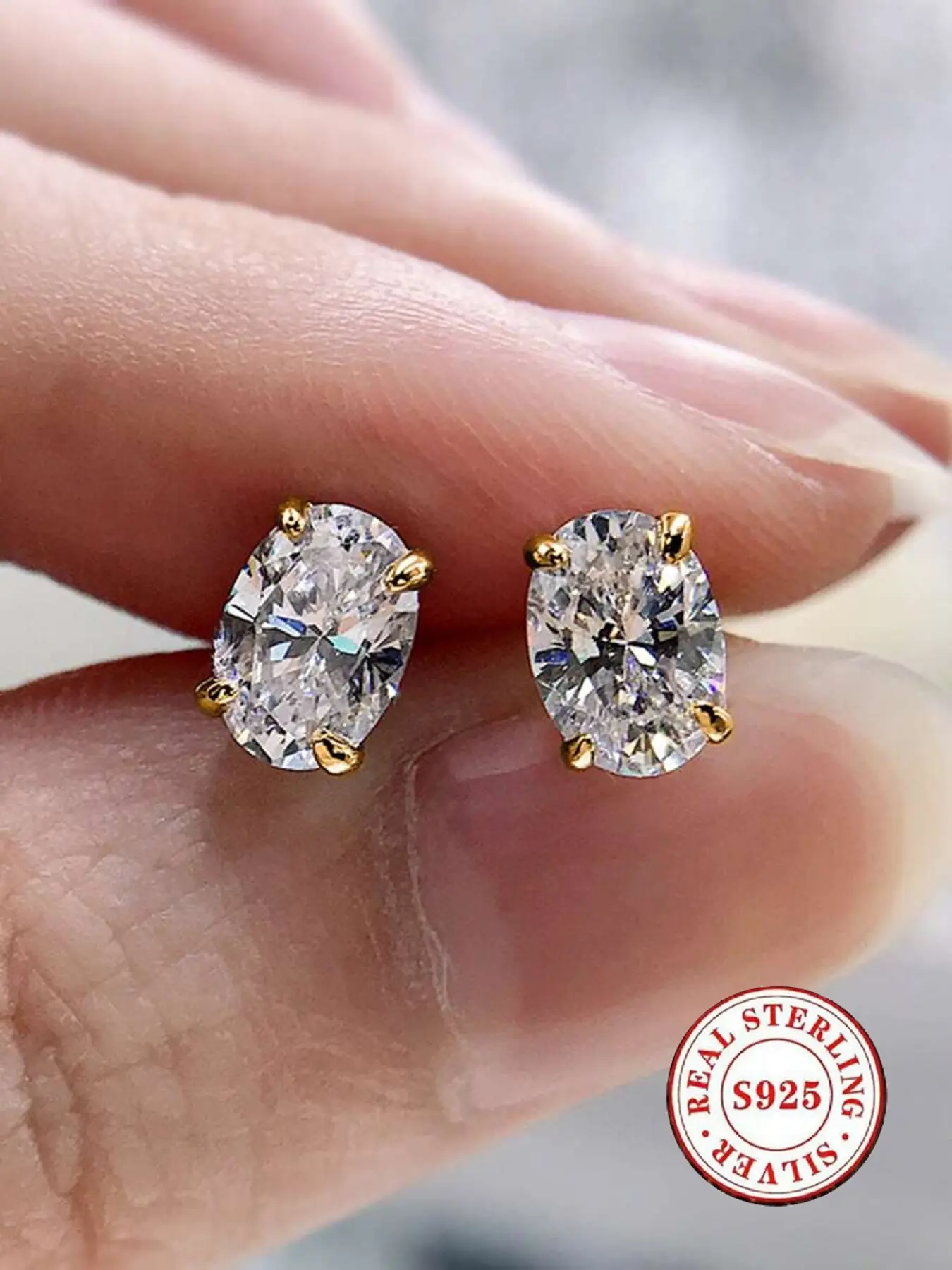S925 Sterling Silver Oval Moissanite Stud Earrings | 1ct D Color Sparkling 4-Prong Gold-Plated CZ Earrings for Women | Hypoallergenic Bridal/Party Jewelry Gift Studs Earrings Wedding Earrings