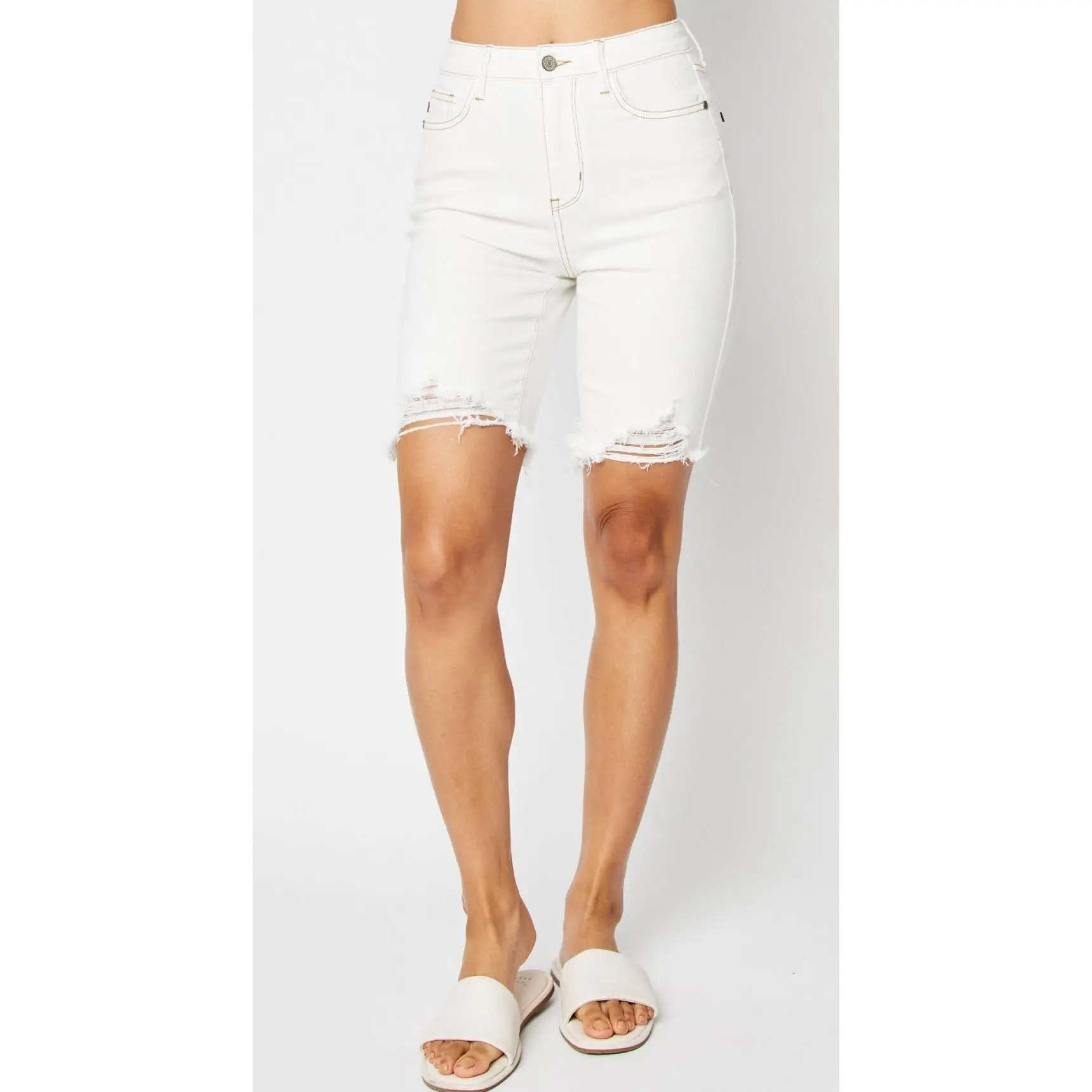Judy Blue White Denim Destroy Bermuda Shorts