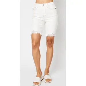 Judy Blue White Denim Destroy Bermuda Shorts