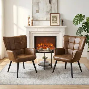 Set of 2 vintage-style armchairs, made of PU leather, scratch-resistant fabric, velvet, and teddy fabric; durable for daily use, stylish yet affordable, perfect for the living room, bedroom, or dining room